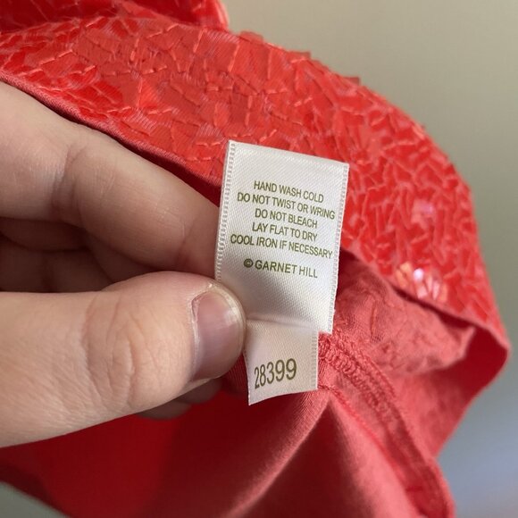 Garnet Hill Women SZ L Orange Coral Sequin Front Think Strap Shell Tank Top - Picture 7 of 8